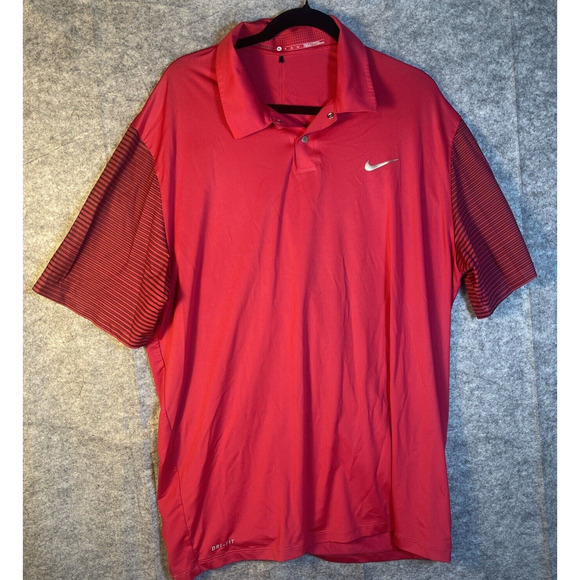 Nike Tiger Woods Golf Shirt Dri-Fit Red Short Sleeve 2 Snap Sz XLARGE - Picture 1 of 1